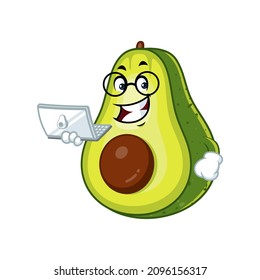 Vector mascot, cartoon and illustration of a avocado holding laptop