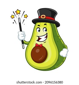 Vector mascot, cartoon and illustration of a avocado becomes a magician and holding magic stick