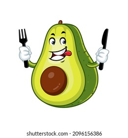 Vector mascot, cartoon and illustration of a avocado holding spoon and fork