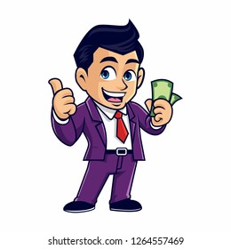 Vector Mascot Cartoon Illustration Boy Cash Stock Vector (Royalty Free ...