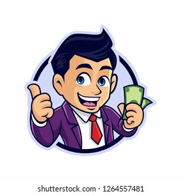 Vector mascot, cartoon, and illustration of a boy cash badge version
