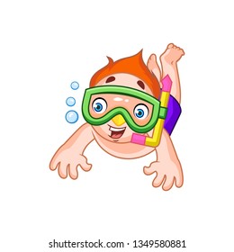 Vector mascot, cartoon, and illustration of a boy snorkeling.