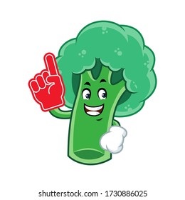 Vector mascot, cartoon, and illustration of a broccoli wearing foam finger