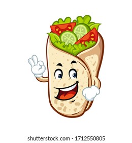 Vector mascot, cartoon, and illustration of a  burrito say ok