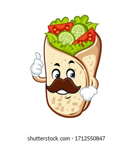 Vector mascot, cartoon, and illustration of a burrito moustache 