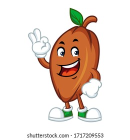 Vector mascot, cartoon, and illustration of a cacao beans say ok