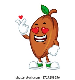 Vector mascot, cartoon, and illustration of a cacao beans falling in love