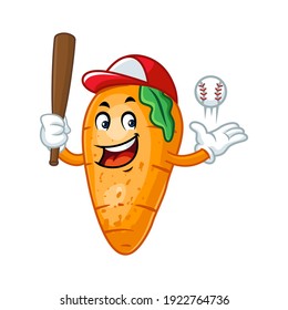 Vector mascot, cartoon and illustration of a carrot baseball player holding stick and ball