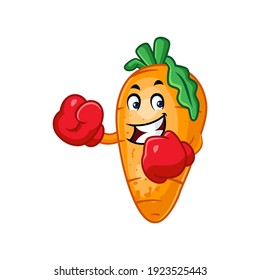 Vector mascot, cartoon and illustration of a carrot wearing boxing gloves