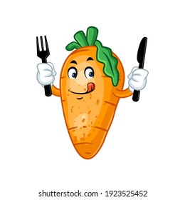 Vector mascot, cartoon and illustration of a carrot holding spoon and fork