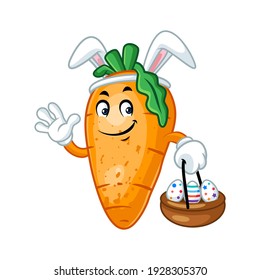 Vector mascot, cartoon and illustration of a carrot holding basket of Easter eggs