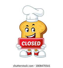 Vector mascot, cartoon, and illustration of a chef toast holding closed sign board