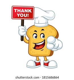Vector mascot, cartoon, and illustration of a chef toast holding thank you sign board