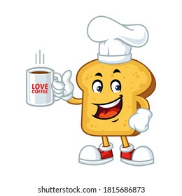 Vector mascot, cartoon, and illustration of a chef toast holding coffee mug