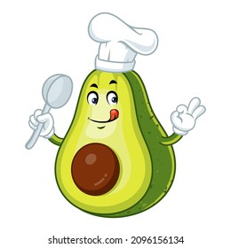 Vector mascot, cartoon and illustration of a chef avocado holding laddle spoon