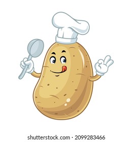 Vector mascot, cartoon and illustration of a chef potato holding laddle spoon