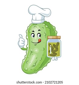 Vector Mascot, Cartoon And Illustration Of A Chef Pickle Holding Pickle In Jar