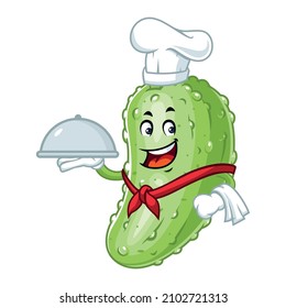Vector mascot, cartoon and illustration of a chef pickle holding tray catering