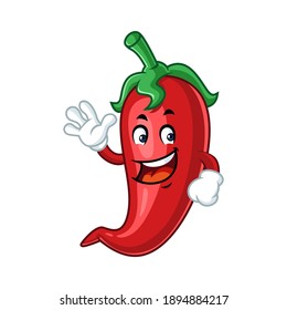 Vector Mascot, Cartoon And Illustration Of A Chilli With Wave Hand