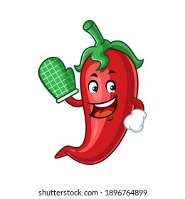 Vector mascot, cartoon and illustration of a chilli wearing cooking glove