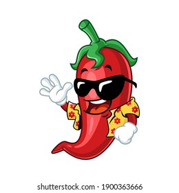 Vector mascot, cartoon, and illustration of a chilli  wearing shirt and sunglass