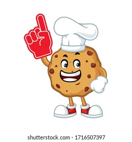 Vector mascot, cartoon, and illustration of a chocolate cookies chips wearing foam finger