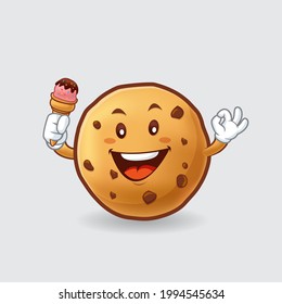 Vector mascot, cartoon, and illustration of a chocolate cookie holding an ice cream