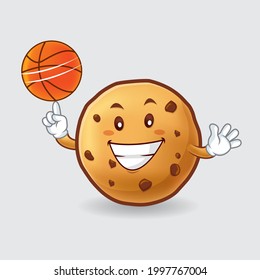 Vector mascot, cartoon, and illustration of a chocolate cookie playing basket ball