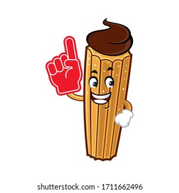 Vector Mascot, Cartoon, And Illustration Of A Churro Wearing Foam Finger