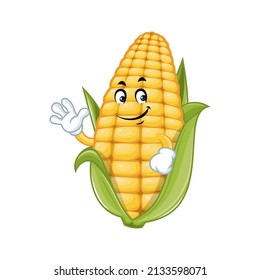 Vector mascot, cartoon and illustration of a corn with waving hand