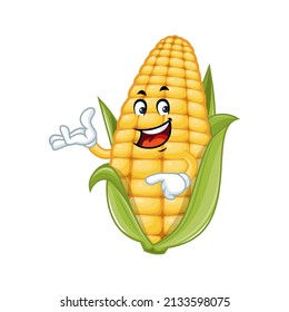 Vector mascot, cartoon and illustration of a corn say welcome