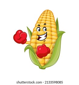 Vector mascot, cartoon and illustration of a corn wearing boxing gloves