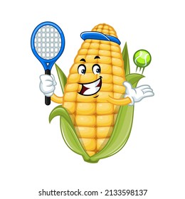 Vector mascot, cartoon and illustration of a corn playing tennis