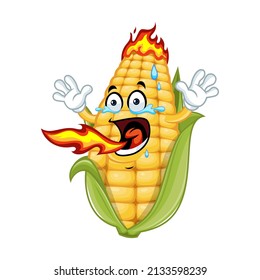 Vector mascot, cartoon and illustration of a corn on fire with breathing flames