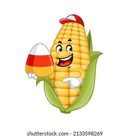 Vector mascot, cartoon and illustration of a corn holding candy corn