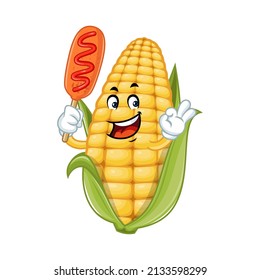 Vector mascot, cartoon and illustration of a corn holding corndog