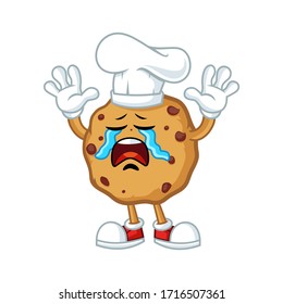 Vector mascot, cartoon, and illustration of a crying chocolate cookies chips 