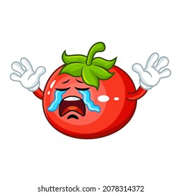 Mascota vectorial, caricatura e ilustración de un tomate llorando