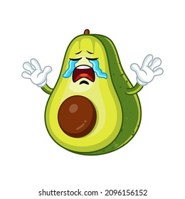 Mascota vectorial, caricatura e ilustración de un aguacate llorando