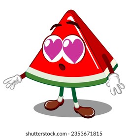 Vector mascot, cartoon and illustration of a cut cute watermelon in love
