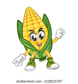 Vector mascot, cartoon and illustration of cute corn excited by raising fist