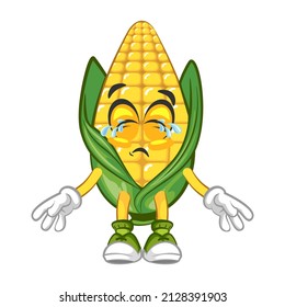 Vector mascot, cartoon and illustration of cute corn crying