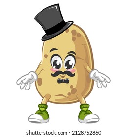 Vector mascot, cartoon and illustration of cute potato with mustache wearing long hat