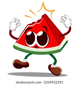 Vector mascot, cartoon and illustration of a cute piece of watermelon that has its tip bitten off