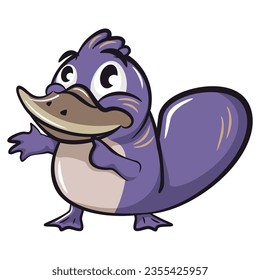 Vector mascot, cartoon and illustration of a cute platypus pointing upwards