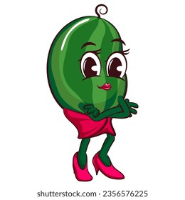 Vektormaskottchen, Cartoon und Illustration einer süßen, schönen und sexy Wassermelone