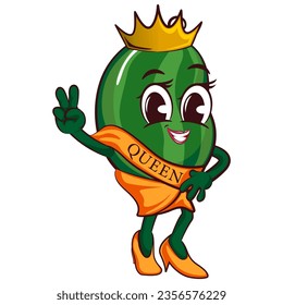 Vector mascot, cartoon and illustration of cute and beautiful watermelon queen fruit