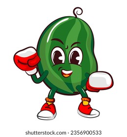 Vector mascot, cartoon and illustration of a cute watermelon boxing using boxing gloves