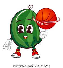 Vector mascot, cartoon and illustration of a cute watermelon playing basketball