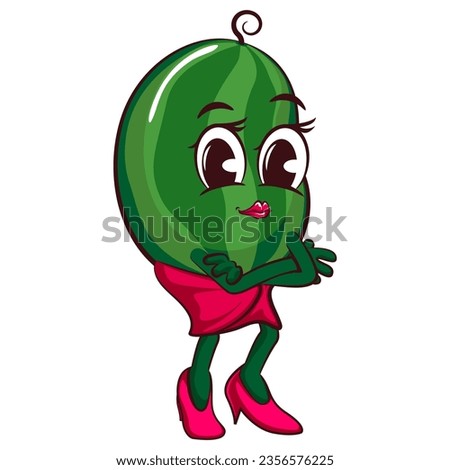 Vector mascot, cartoon and illustration of a cute, beautiful and sexy watermelon